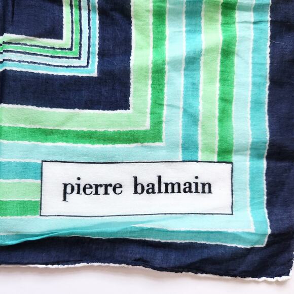 Pierre Balmain Paris Vintage 1970s Luxury Blue & Green Square Scarf - Picture 6 of 7